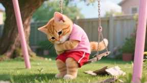 Ginger Kitten Swing Breaks – Mama Cat Immediately Makes A New One For The Kitten