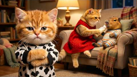 Ginger Kitten Feels Hurt When Mama Cat Takes Care of a Capybara – What Happens Next?