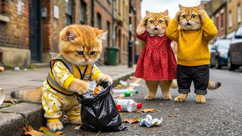 Mama Cat Is Sick – Ginger Kitten Works as a Cleaner to Earn Money for Medicine!