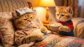 Mama Cat Carries the Ginger Kitten into the Kitchen to Cook Seafood Porridge 🍲🐾