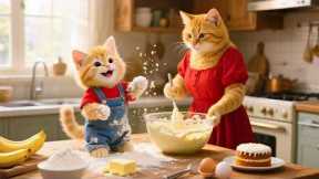 😢 Ginger Kitten Is Teased – Mama Cat Makes Banana Cake to Help Her Smile Again 🍌🐱