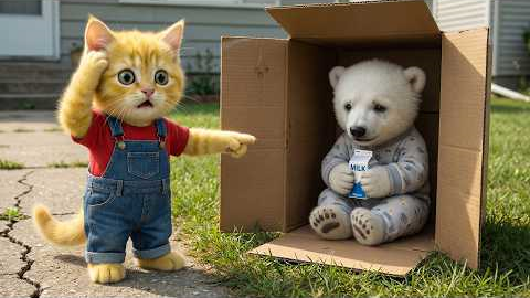 Ginger Kitten Finds a Lost Baby Bear – Mama Cat Steps In to Help 🐻💖