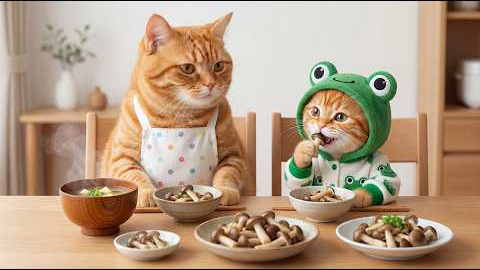 Ginger Kitten And Mama Cat Pick Mushrooms After The Rain And Lead A Lost Panda Back To Its Mom 🐱💖