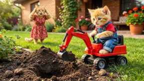 Ginger Kitten Digs the Yard for Treasure – Mama Cat Is Shocked!